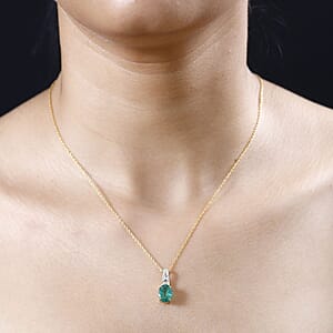 Iliana 18K Yellow Gold AAA Kagem Zambian Emerald and G-H SI Diamond Pendant without Chain 1.80 ctw