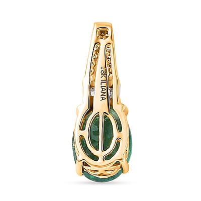 Iliana 18K Yellow Gold AAA Kagem Zambian Emerald and G-H SI Diamond Pendant without Chain 1.80 ctw