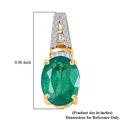 Iliana 18K Yellow Gold AAA Kagem Zambian Emerald and G-H SI Diamond Pendant without Chain 1.80 ctw