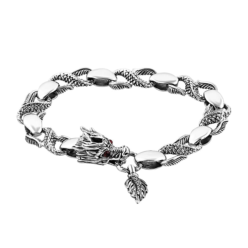 Bali Legacy Mozambique Garnet 0.15 ctw Dragon Head Bracelet in Sterling Silver (6.50 In)