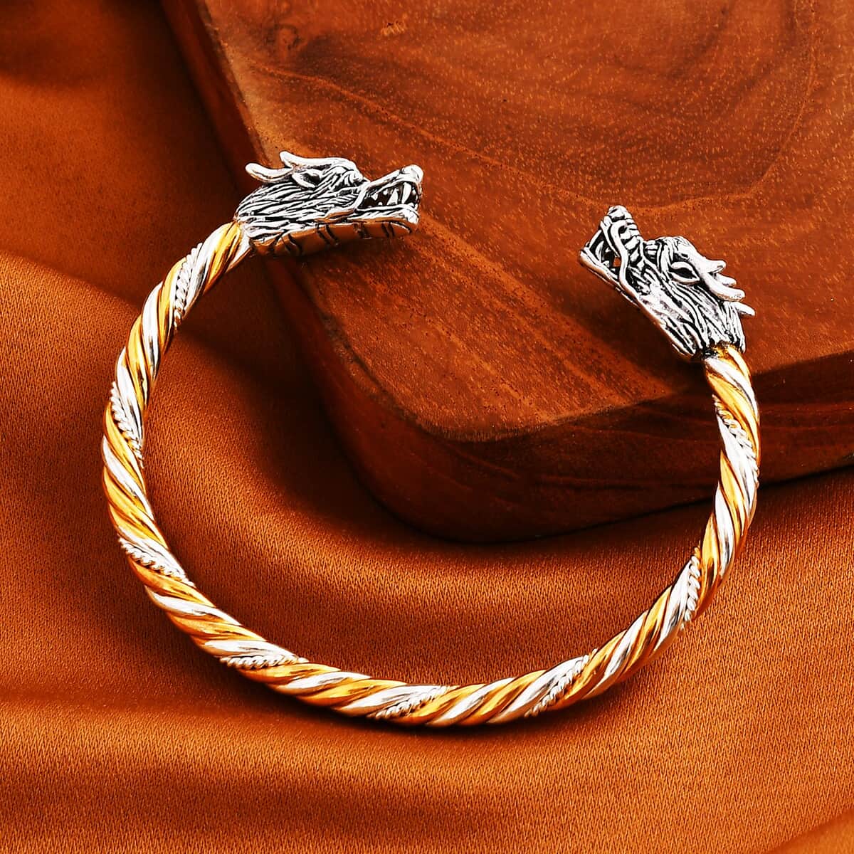 Bali Legacy Dragon Head Bangle Bracelet in Vermeil YG Over and Sterling Silver (7.25 In) 22 Grams image number 1