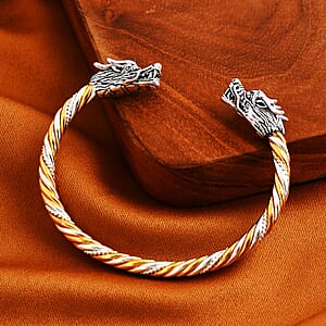 Bali Legacy Dragon Head Bangle Bracelet in Vermeil YG Over and Sterling Silver (7.25 In) 22 Grams