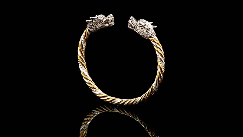 Bali Legacy Dragon Head Bangle Bracelet in Vermeil YG Over and Sterling Silver (7.25 In) 22 Grams
