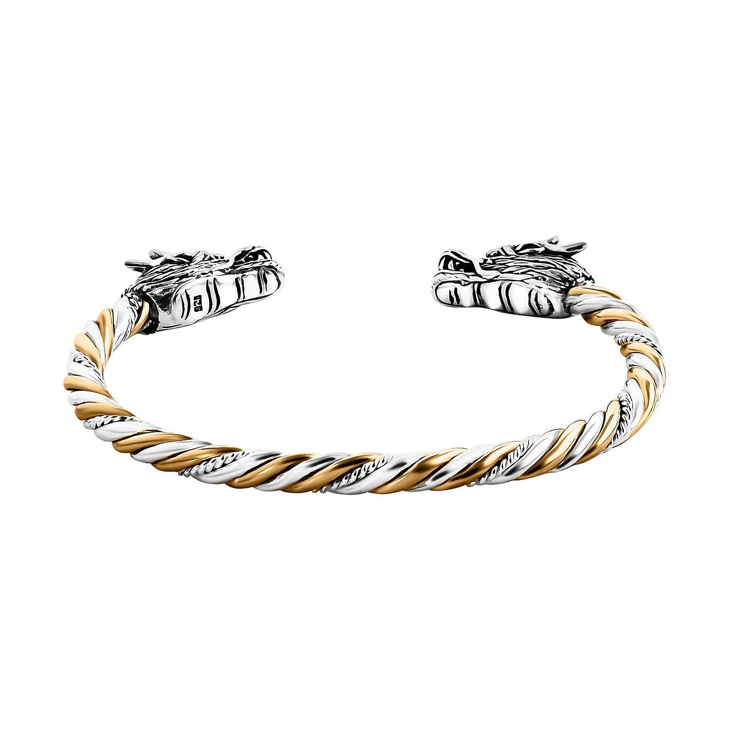 Bali Legacy Dragon Head Bangle Bracelet in Vermeil YG Over and Sterling Silver (7.25 In) 22 Grams