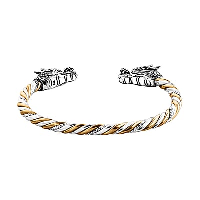 Bali Legacy Dragon Head Bangle Bracelet in Vermeil YG Over and Sterling Silver (7.25 In) 22 Grams
