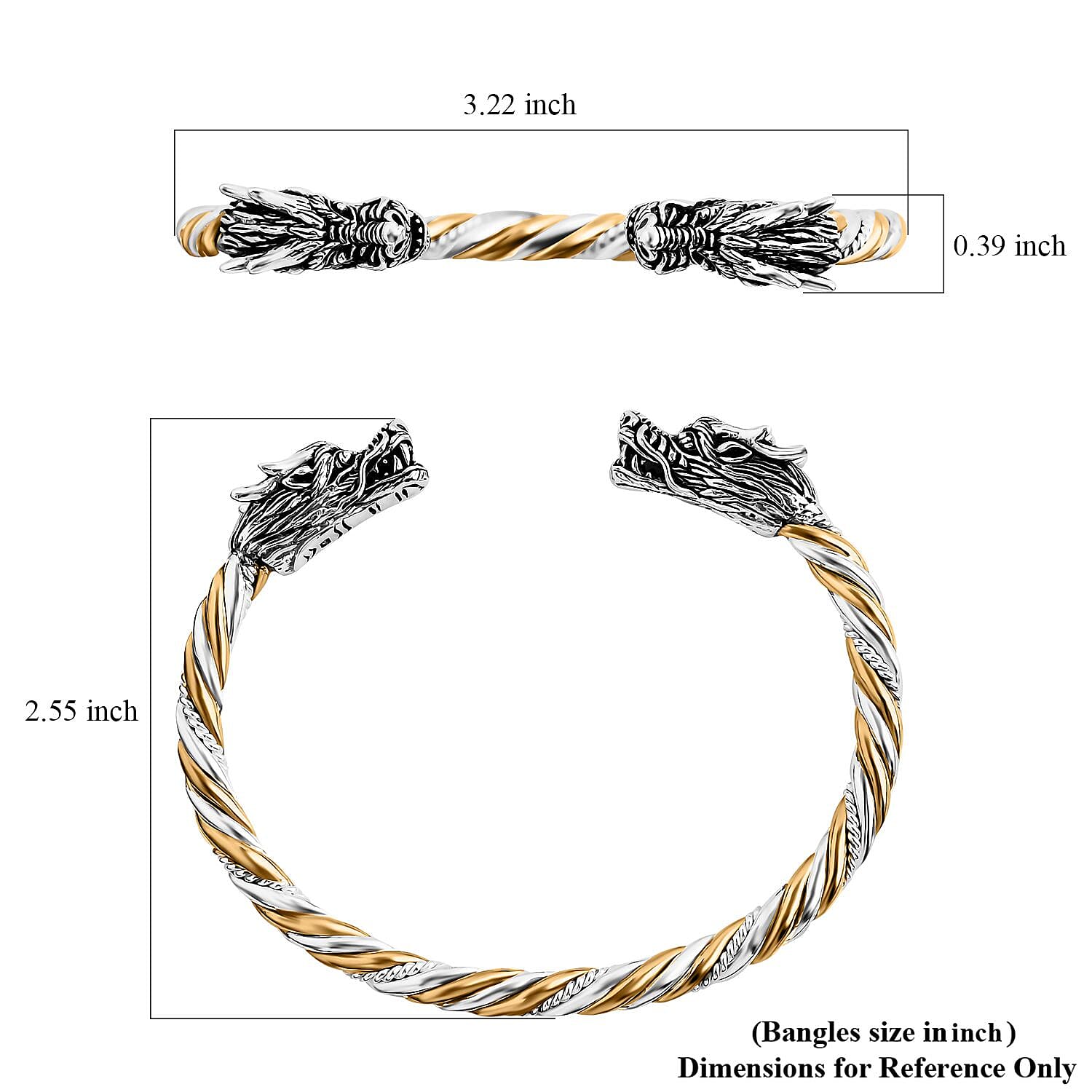 Bali Legacy Dragon Head Bangle Bracelet in Vermeil YG Over and Sterling Silver (7.25 In) 22 Grams