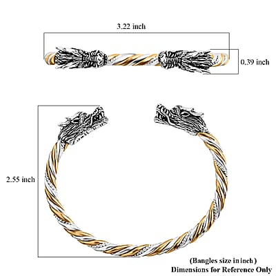 Bali Legacy Dragon Head Bangle Bracelet in Vermeil YG Over and Sterling Silver (7.25 In) 22 Grams