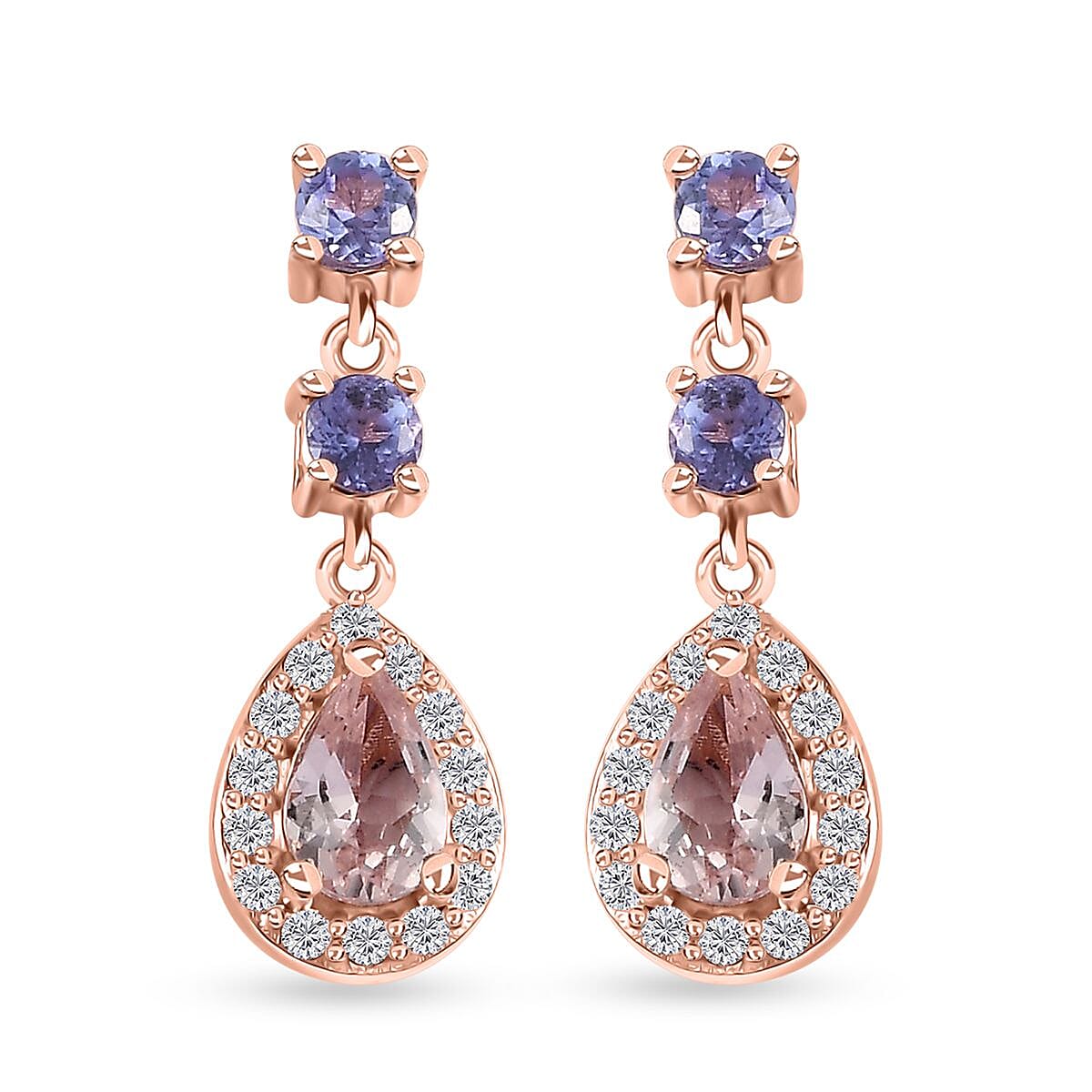Premium Pink Morganite and Multi Gemstone Dangle Earrings in Vermeil Yellow Gold Over Sterling Silver 1.80 ctw