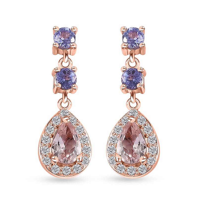 Premium Pink Morganite and Multi Gemstone Dangle Earrings in Vermeil Yellow Gold Over Sterling Silver 1.80 ctw