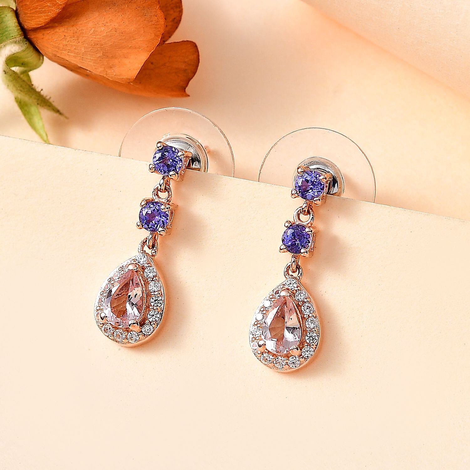 Premium Pink Morganite and Multi Gemstone Dangle Earrings in Vermeil Yellow Gold Over Sterling Silver 1.80 ctw