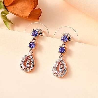 Premium Pink Morganite and Multi Gemstone Dangle Earrings in Vermeil Yellow Gold Over Sterling Silver 1.80 ctw