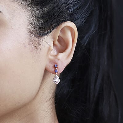 Premium Pink Morganite and Multi Gemstone Dangle Earrings in Vermeil Yellow Gold Over Sterling Silver 1.80 ctw