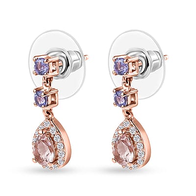 Premium Pink Morganite and Multi Gemstone Dangle Earrings in Vermeil Yellow Gold Over Sterling Silver 1.80 ctw