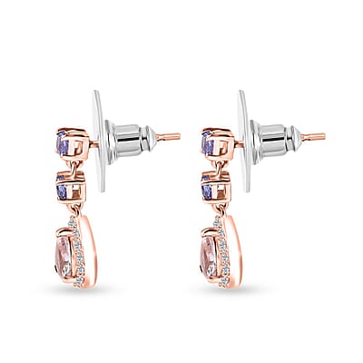 Premium Pink Morganite and Multi Gemstone Dangle Earrings in Vermeil Yellow Gold Over Sterling Silver 1.80 ctw