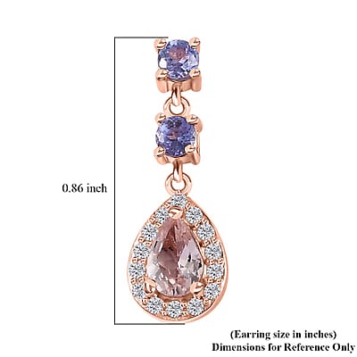 Premium Pink Morganite and Multi Gemstone Dangle Earrings in Vermeil Yellow Gold Over Sterling Silver 1.80 ctw