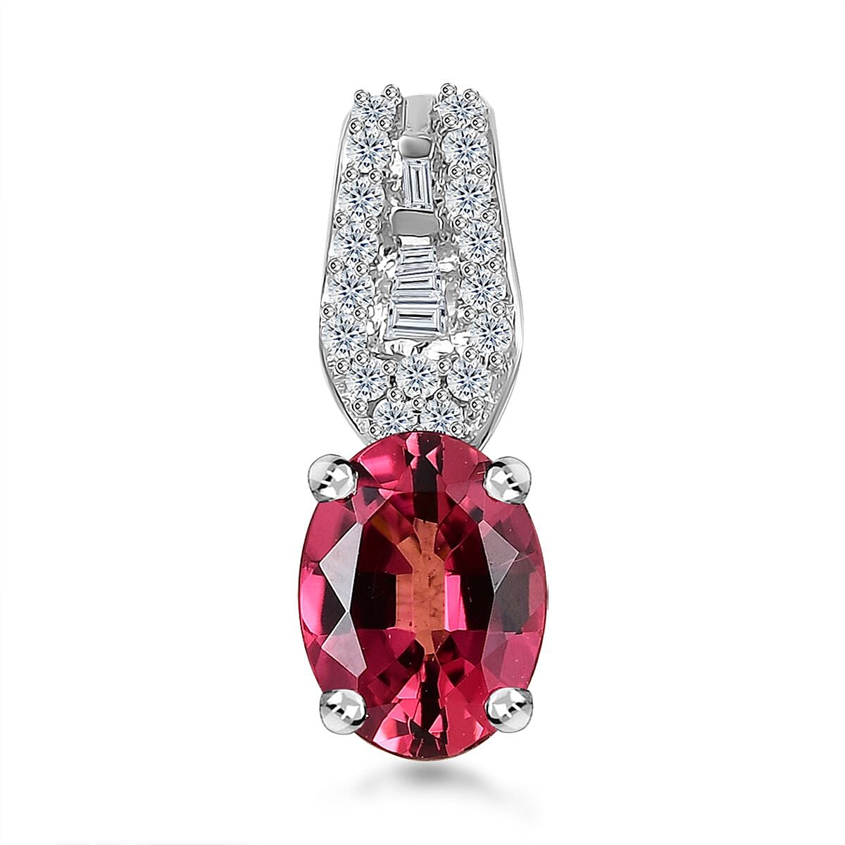 Luxoro AAA Ofiki Rubellite, Diamond Pendant in 10K White Gold without Chain 1.35 ctw