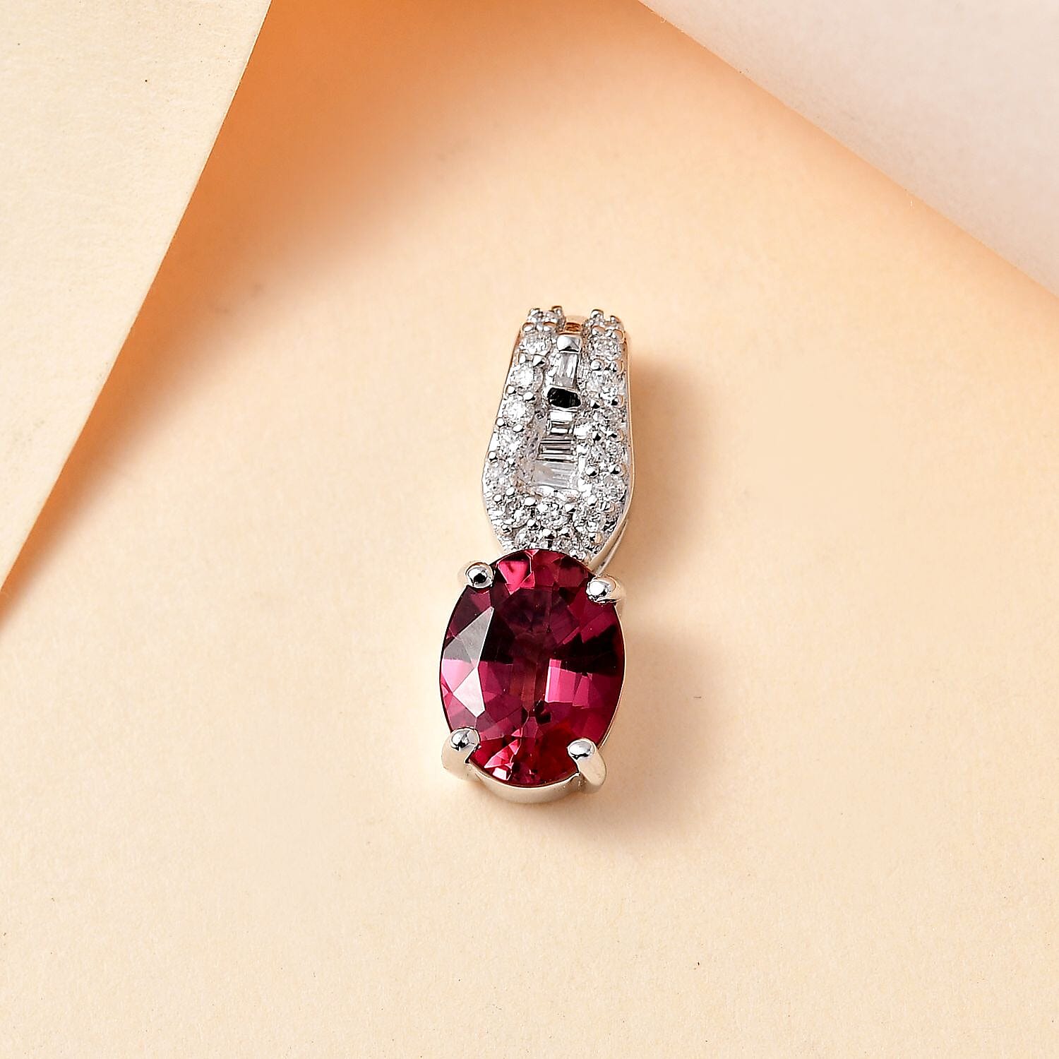 Luxoro AAA Ofiki Rubellite, Diamond Pendant in 10K White Gold without Chain 1.35 ctw