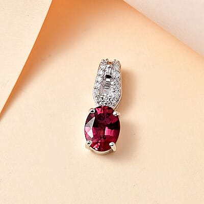 Luxoro AAA Ofiki Rubellite, Diamond Pendant in 10K White Gold without Chain 1.35 ctw