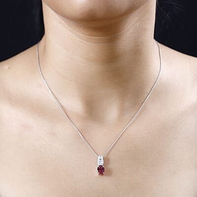 Luxoro AAA Ofiki Rubellite, Diamond Pendant in 10K White Gold without Chain 1.35 ctw