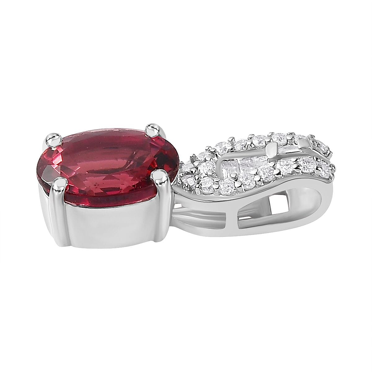 Luxoro AAA Ofiki Rubellite, Diamond Pendant in 10K White Gold without Chain 1.35 ctw