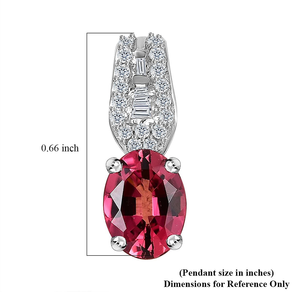 Luxoro AAA Ofiki Rubellite, Diamond Pendant in 10K White Gold without Chain 1.35 ctw