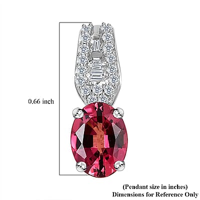 Luxoro AAA Ofiki Rubellite, Diamond Pendant in 10K White Gold without Chain 1.35 ctw
