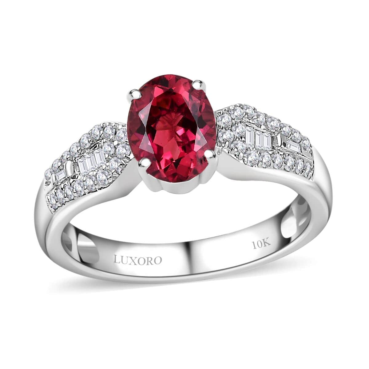 Epic Deal Luxoro 10K White Gold AAA Ofiki Rubellite, Diamond (G-H, I2) (0.20 cts) Ring (Del. in 10-12 Days) 1.50 ctw image number 0