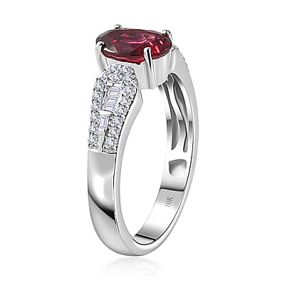 Luxoro 10K White Gold AAA Ofiki Rubellite and G-H I2 Diamond Ring (Size 10.0) 4.25 Grams 1.50 ctw