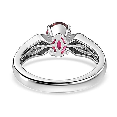 Luxoro 10K White Gold AAA Ofiki Rubellite and G-H I2 Diamond Ring (Size 10.0) 4.25 Grams 1.50 ctw