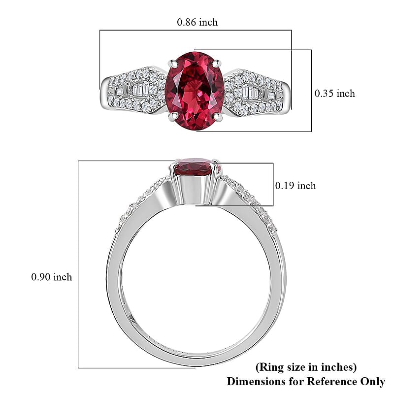 Luxoro 10K White Gold AAA Ofiki Rubellite and G-H I2 Diamond Ring (Size 10.0) 4.25 Grams 1.50 ctw
