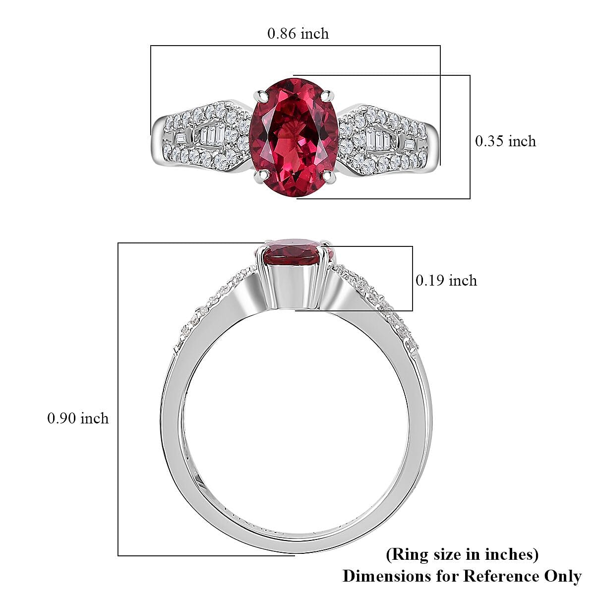 Luxoro 10K White Gold AAA Ofiki Rubellite and G-H I2 Diamond Ring (Size 6.0) 4.25 Grams 1.50 ctw