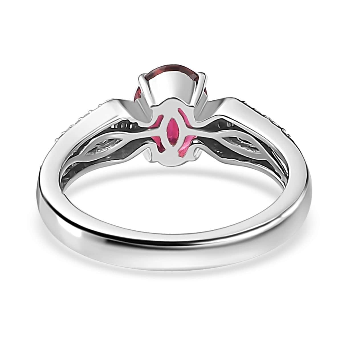 Luxoro 10K White Gold AAA Ofiki Rubellite and G-H I2 Diamond Ring (Size 7.0) 4.25 Grams 1.50 ctw image number 4