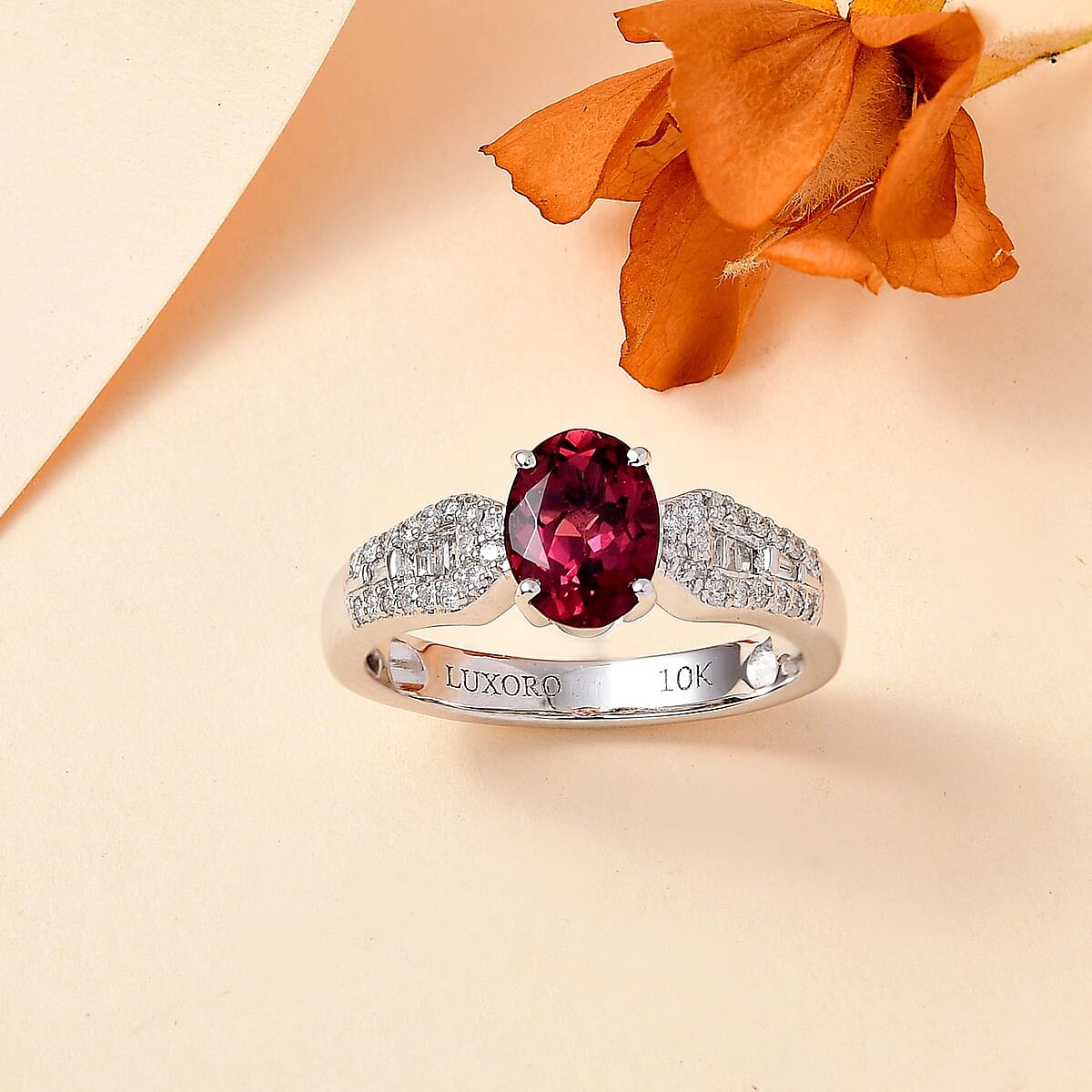 Luxoro 10K White Gold AAA Ofiki Rubellite and G-H I2 Diamond Ring (Size 8.5) 4.25 Grams 1.50 ctw image number 1