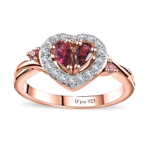 Ofiki Rubellite and Multi Gemstone Heart Ring in Vermeil Rose Gold Over Sterling Silver (Size 10.0) 0.75 ctw