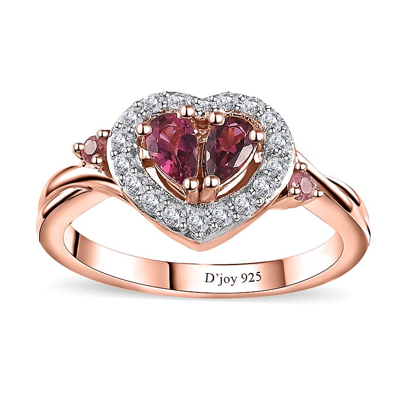 Ofiki Rubellite and Multi Gemstone Heart Ring in Vermeil Rose Gold Over Sterling Silver (Size 10.0) 0.75 ctw