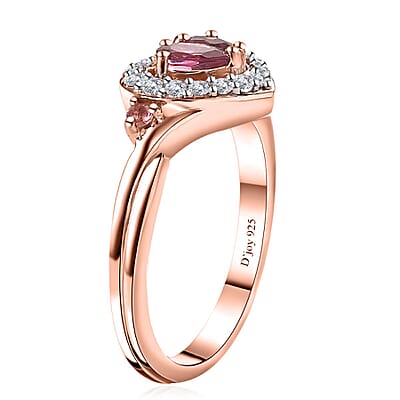 Ofiki Rubellite and Multi Gemstone Heart Ring in Vermeil Rose Gold Over Sterling Silver (Size 10.0) 0.75 ctw