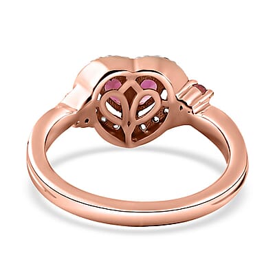 Ofiki Rubellite and Multi Gemstone Heart Ring in Vermeil Rose Gold Over Sterling Silver (Size 10.0) 0.75 ctw