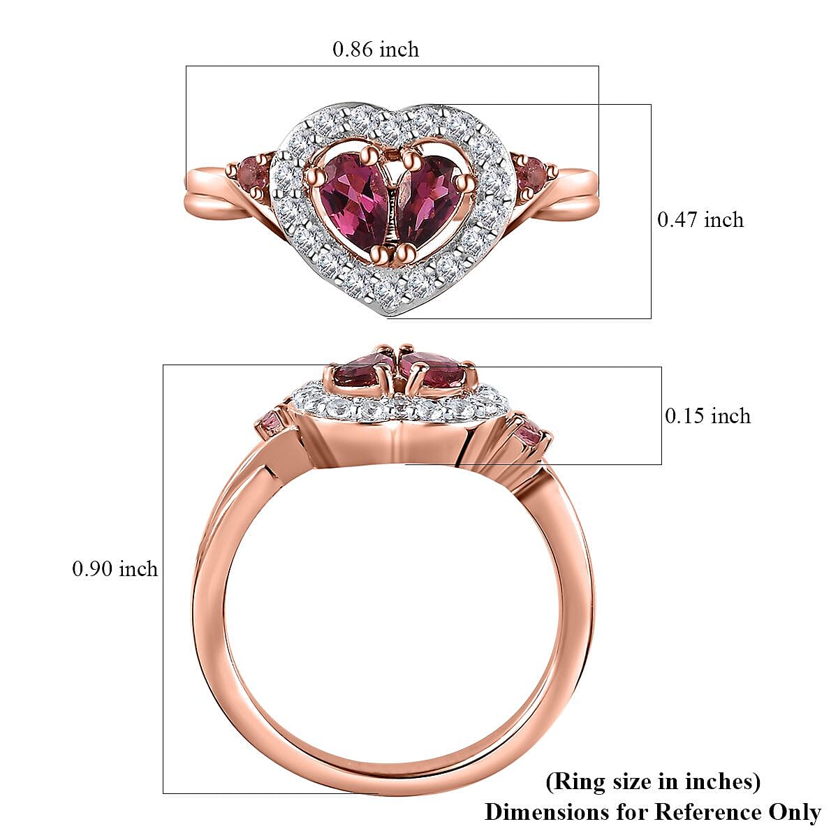 Ofiki Rubellite and Multi Gemstone Heart Ring in Vermeil Rose Gold Over Sterling Silver (Size 10.0) 0.75 ctw