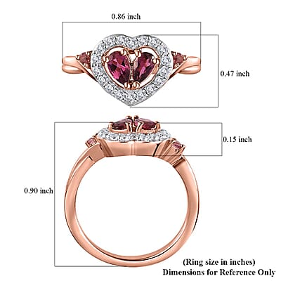 Ofiki Rubellite and Multi Gemstone Heart Ring in Vermeil Rose Gold Over Sterling Silver (Size 10.0) 0.75 ctw