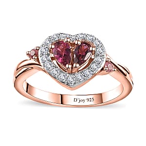Ofiki Rubellite and Multi Gemstone Heart Ring in Vermeil Rose Gold Over Sterling Silver (Size 5.0) 0.75 ctw