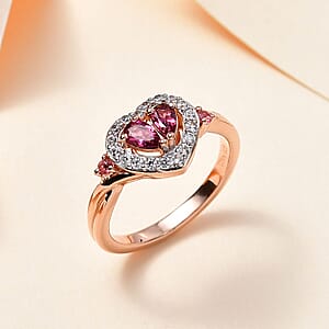 Ofiki Rubellite and Multi Gemstone Heart Ring in Vermeil Rose Gold Over Sterling Silver (Size 5.0) 0.75 ctw