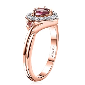 Ofiki Rubellite and Multi Gemstone Heart Ring in Vermeil Rose Gold Over Sterling Silver (Size 5.0) 0.75 ctw