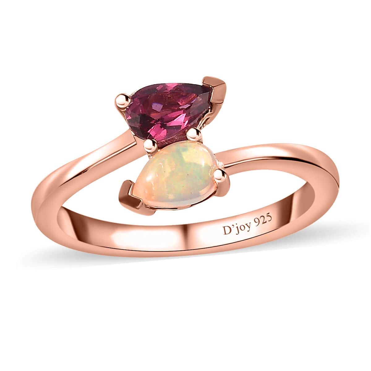 Ouro Fino Rubellite and Ethiopian Welo Opal Bypass Ring in Vermeil Rose Gold Over Sterling Silver (Size 10.0) 0.35 ctw image number 0