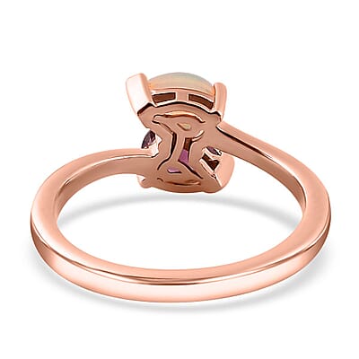 Ofiki Rubellite and Ethiopian Welo Opal Bypass Ring in Vermeil Rose Gold Over Sterling Silver (Size 10.0) 0.35 ctw