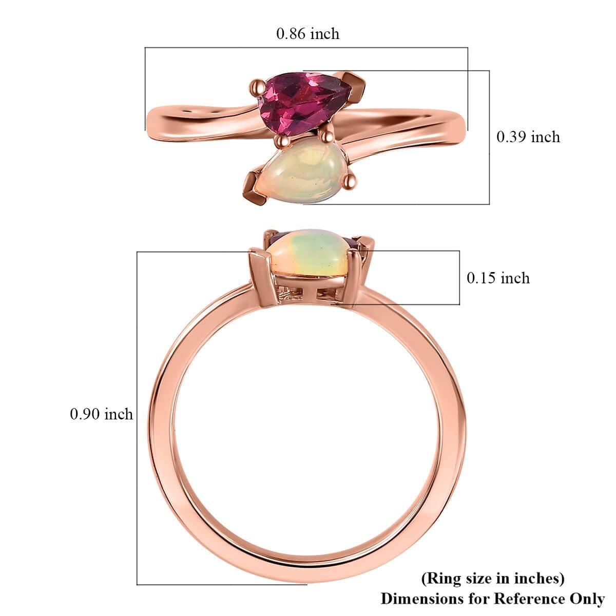 Ouro Fino Rubellite and Ethiopian Welo Opal Bypass Ring in Vermeil Rose Gold Over Sterling Silver (Size 10.0) 0.35 ctw image number 5