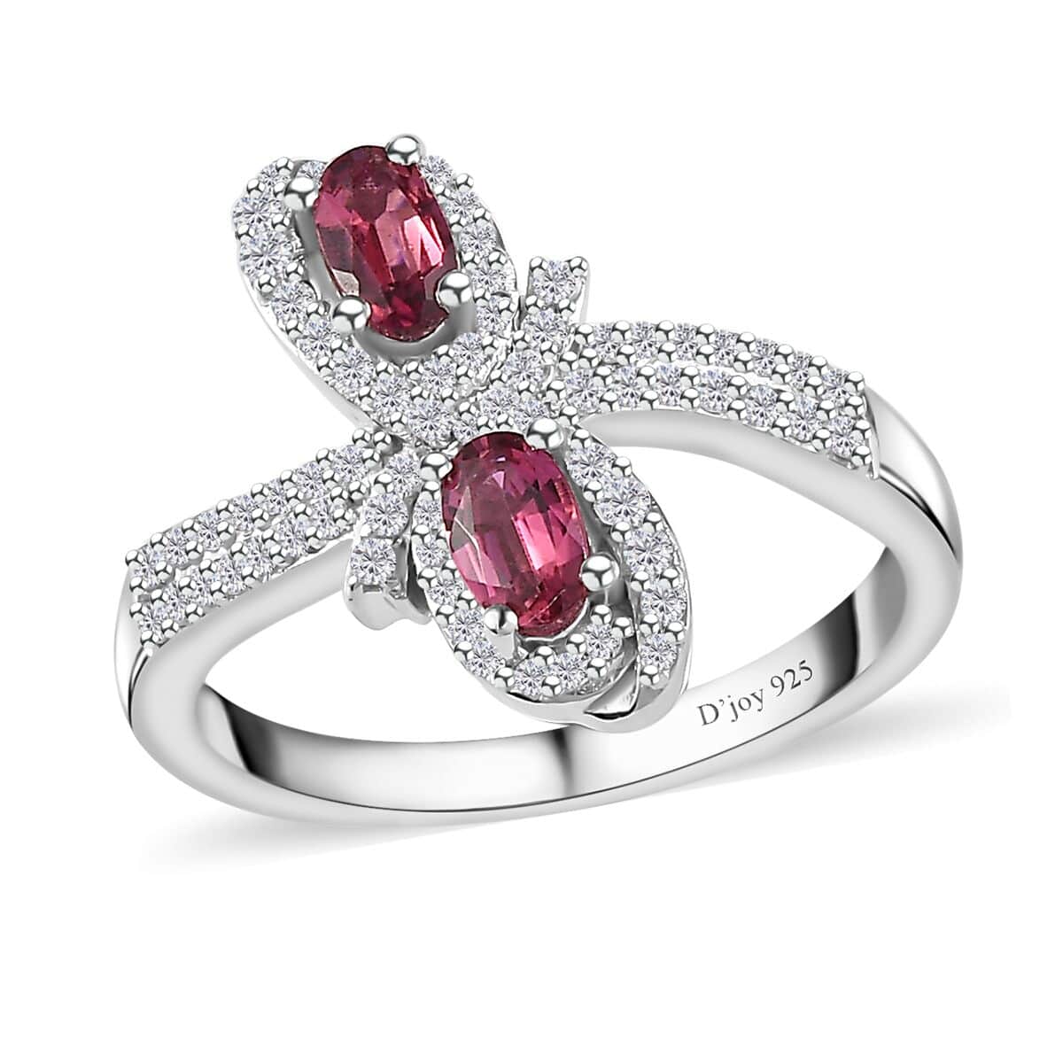Ofiki Rubellite and White Zircon Bypass Ring in Platinum Over Sterling Silver (Size 10.0) 1.00 ctw (Del. in 8-10 Days) image number 0