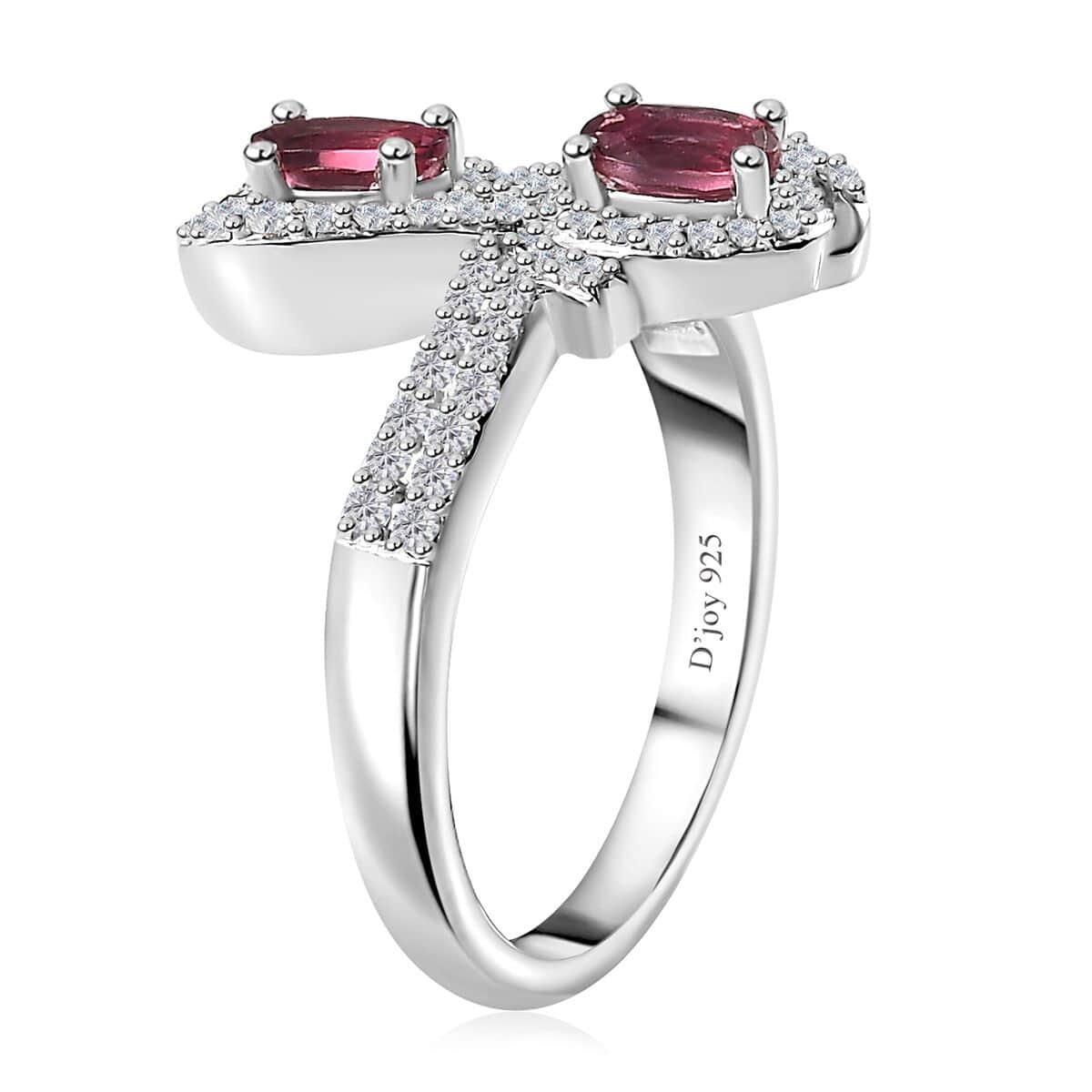 Ofiki Rubellite and White Zircon Bow Ring in Platinum Over Sterling Silver (Size 10.0) 1.00 ctw image number 3