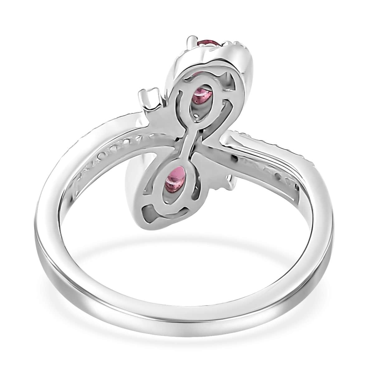 Ofiki Rubellite and White Zircon Bypass Ring in Platinum Over Sterling Silver (Size 10.0) 1.00 ctw (Del. in 8-10 Days) image number 4