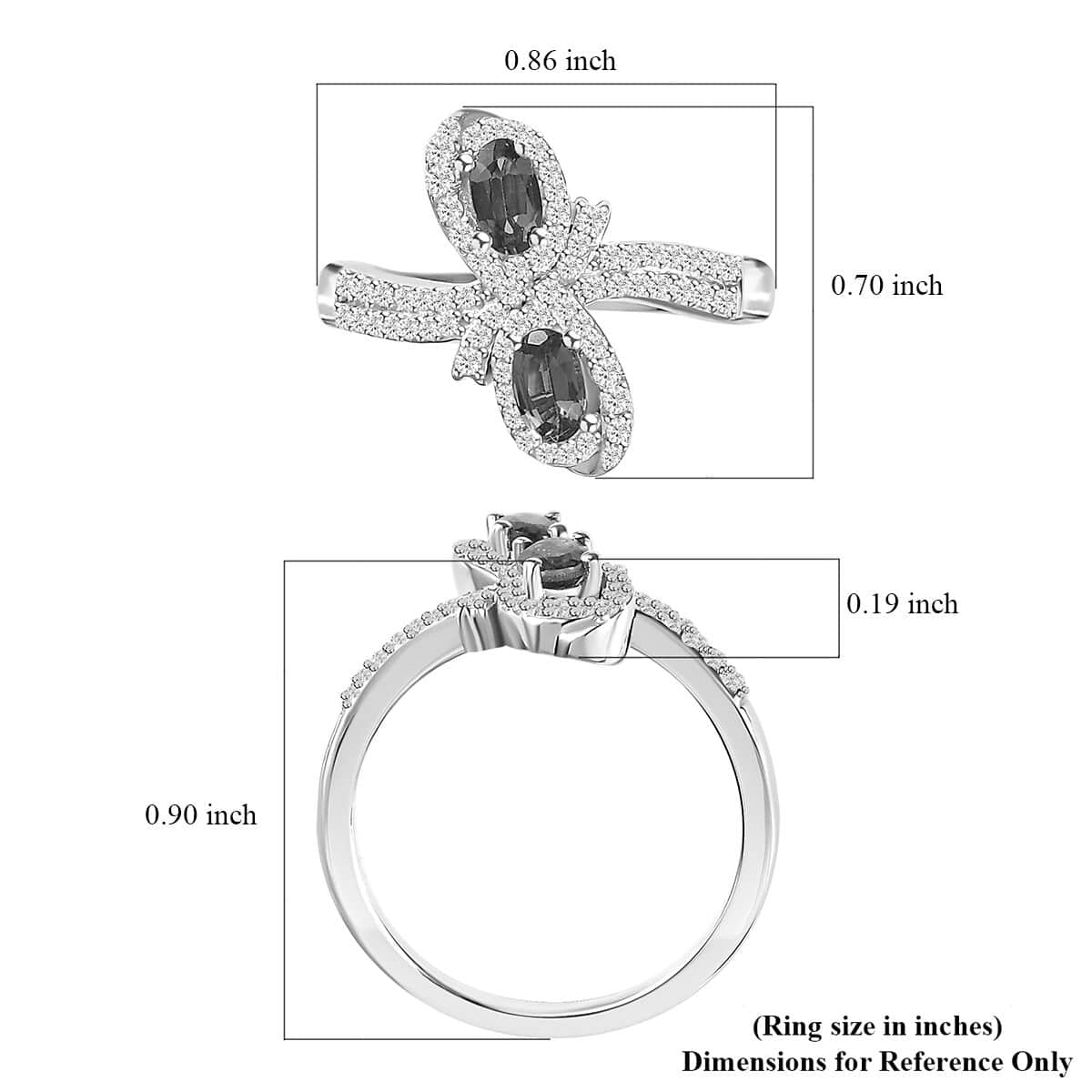 Ofiki Rubellite and White Zircon Bypass Ring in Platinum Over Sterling Silver (Size 10.0) 1.00 ctw (Del. in 8-10 Days) image number 5