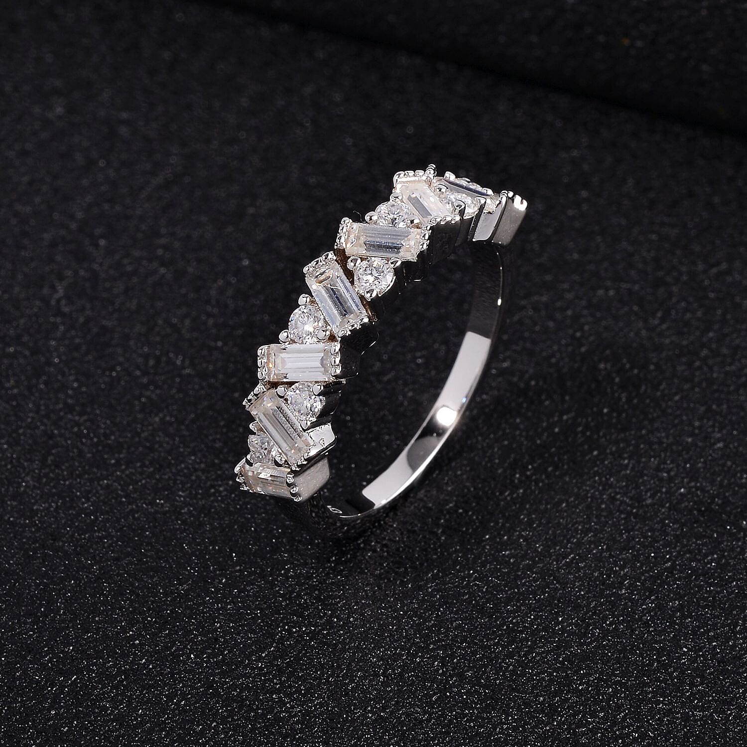 Moissanite 1.25 ctw Ring in Rhodium Over Sterling Silver (Size 11.5)